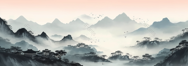 淡雅中式水墨山水装饰插画,插画/手绘图,插画/手绘图库,插画/手绘图下载,插画/手绘